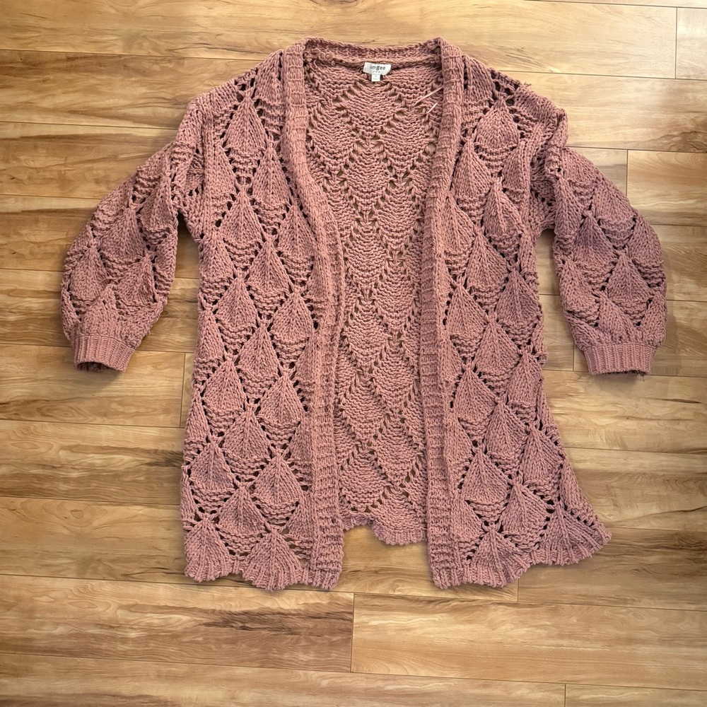 Women's Open Knit Cardigan Sweater - Blush Pink